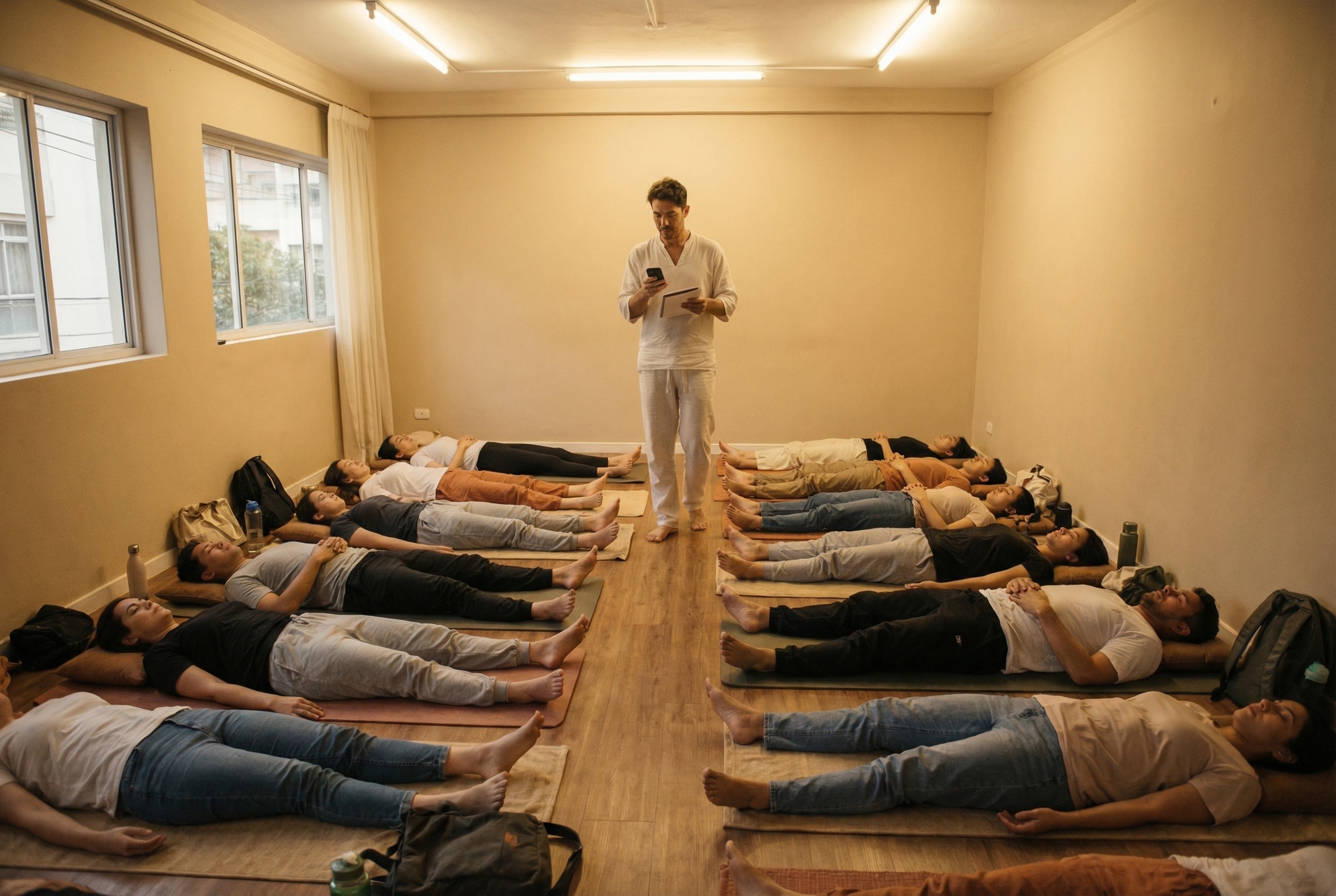 Group breathwork session in shared studio space